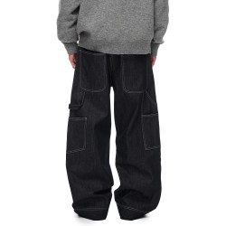 BELLKENIDEA 原牛撞色明線設計美式復古寬鬆直筒不掉色休閒牛仔褲