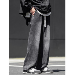 男孩直筒褲子12初高中夏季13學生大童寬鬆15青少年濶腿新款牛仔褲