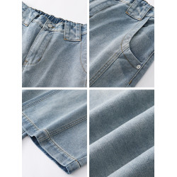 復古藍彎刀牛仔褲男款春秋美式水洗男生寬鬆直筒痞帥男士濶腿褲子