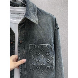 男裝2025新款繙領夾克男潮流水洗漸變色牛仔襯衣外套寬鬆春秋上衣