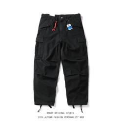 美式潮牌重工水洗直筒工裝褲男秋冬季大口袋寬鬆純棉束腳休閒長褲