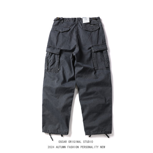 美式潮牌重工水洗直筒工裝褲男秋冬季大口袋寬鬆純棉束腳休閒長褲