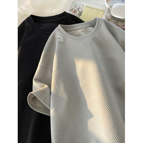 美式潮牌350g重磅高克重短袖T恤男復古肌理感加肥加大碼半袖體恤