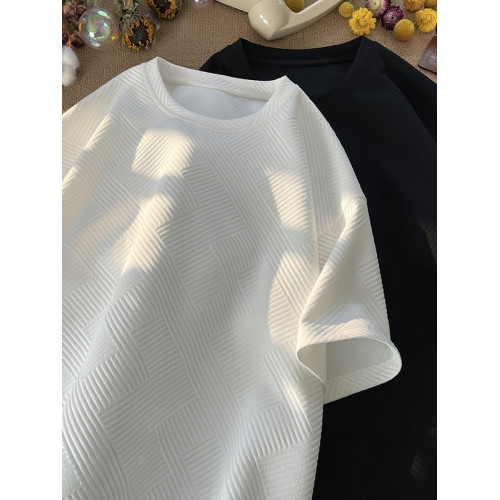 美式潮牌350g重磅高克重短袖T恤男復古肌理感加肥加大碼半袖體恤