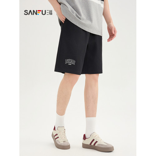 三福2025夏季男士針織休閒中褲時尚寬鬆橡筋腰短褲褲子男500032