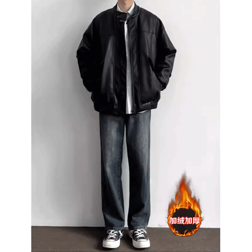 美式vibe提檔版型褲子深藍色牛仔褲男款秋冬加絨加厚顯腿長直筒褲