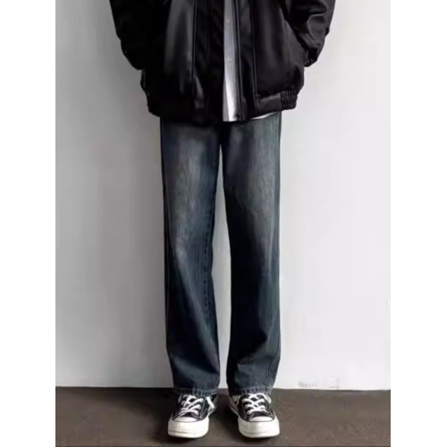 美式vibe提檔版型褲子深藍色牛仔褲男款秋冬加絨加厚顯腿長直筒褲