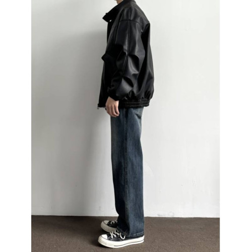 美式vibe提檔版型褲子深藍色牛仔褲男款秋冬加絨加厚顯腿長直筒褲