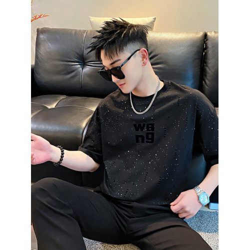 Oboy『滿天星亮片』潮牌小衆破洞設計短袖T恤男高級感休閒五分袖t