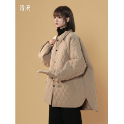 洛濃無性別秋冬菱形格薄棉衣男女寬鬆外套百搭時尚潮牌高街青少年