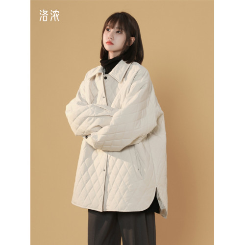 洛濃無性別秋冬菱形格薄棉衣男女寬鬆外套百搭時尚潮牌高街青少年