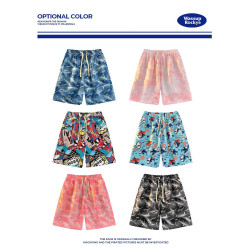 WASSUP滿印紥染冰絲沙灘短褲夏季薄款潮牌寬鬆休閒速乾情侶五分褲