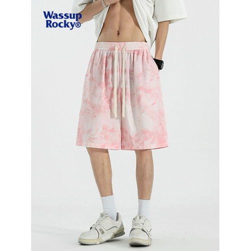 WASSUP滿印紥染冰絲沙灘短褲夏季薄款潮牌寬鬆休閒速乾情侶五分褲