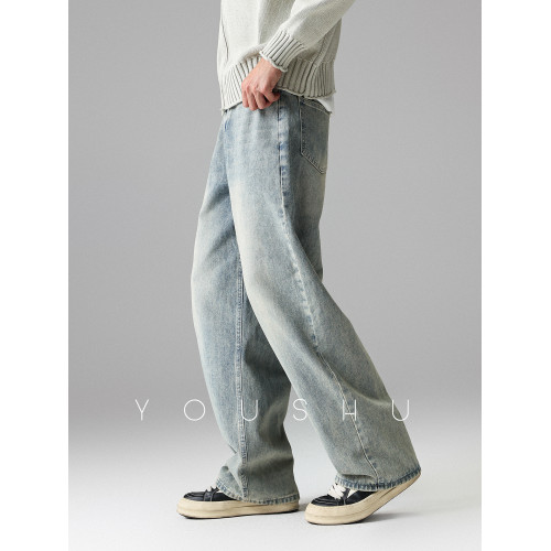 「古著新繹」美式潮牌水洗復古牛仔褲男春季彎刀褲大碼長褲