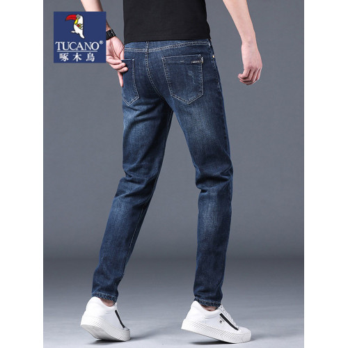 啄木鳥2025秋冬季新款牛仔褲男士厚款加絨彈力修身直筒百搭休閒褲