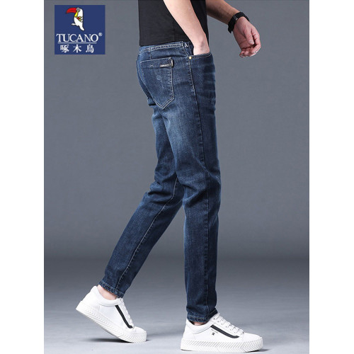 啄木鳥2025秋冬季新款牛仔褲男士厚款加絨彈力修身直筒百搭休閒褲