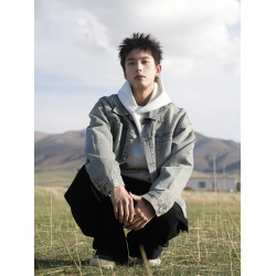 王櫓傑同款GOGOSOON牛仔外套男430g新款2025春秋夾克做舊青少年