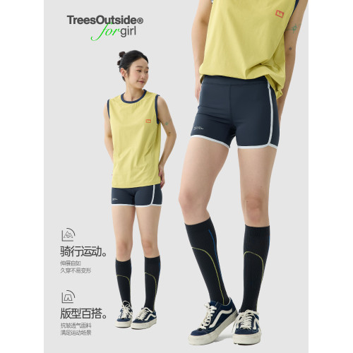 TreesOutside for girl復古撞條運動健身瑜珈緊身三分騎行短褲