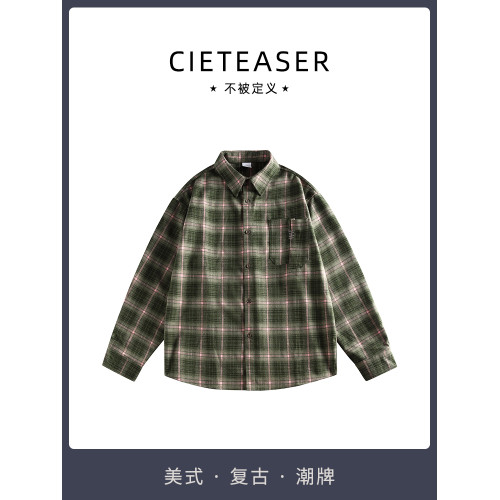 CIETEASER丨小衆設計丨美式格子長袖襯衫丨寬鬆休閒百搭繙領襯衣