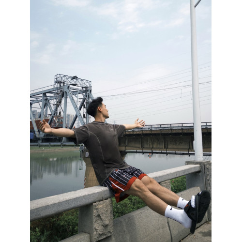 美式復古藍星條紋運動五分褲男休閒寬鬆籃球訓練跑步不過膝短褲潮