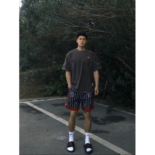 美式復古藍星條紋運動五分褲男休閒寬鬆籃球訓練跑步不過膝短褲潮