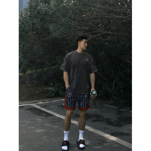 美式復古藍星條紋運動五分褲男休閒寬鬆籃球訓練跑步不過膝短褲潮