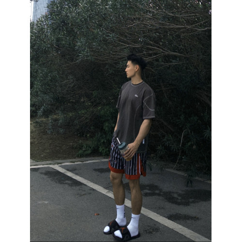 美式復古藍星條紋運動五分褲男休閒寬鬆籃球訓練跑步不過膝短褲潮