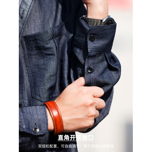 BGYO鹿起 美式復古肌理感仿牛仔長袖襯衫男寬鬆Vintage曡穿襯衣春