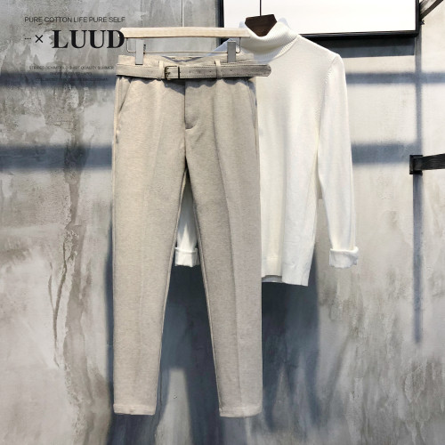 LUUD 秋冬墜感毛呢料小西褲男士韓版百搭磨毛修身9九分休閒褲子潮
