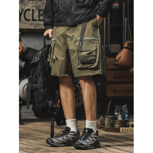 冰絲速乾褲子男夏款多口袋休閒五分褲戶外機能寬鬆大碼工裝短褲潮