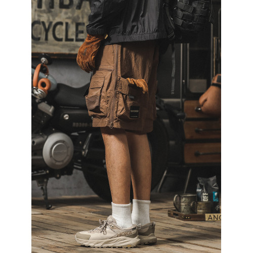 冰絲速乾褲子男夏款多口袋休閒五分褲戶外機能寬鬆大碼工裝短褲潮