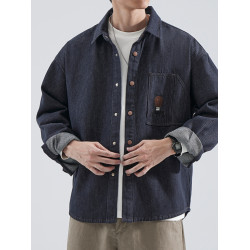 hansca長袖牛仔襯衫男2025秋季日系水洗復古潮牌痞帥工裝襯衣外套