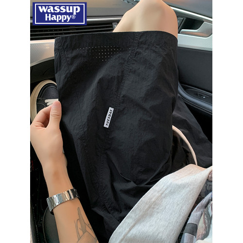 wassup happy網眼冰絲速乾短褲男夏季薄款潮牌透氣寬鬆休閒五分褲