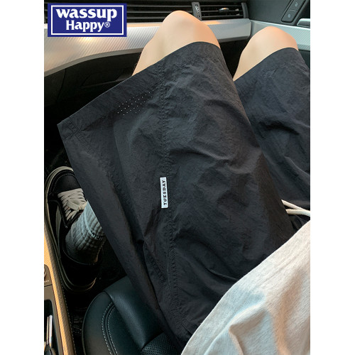 wassup happy網眼冰絲速乾短褲男夏季薄款潮牌透氣寬鬆休閒五分褲
