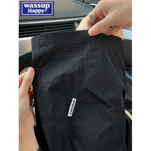 wassup happy網眼冰絲速乾短褲男夏季薄款潮牌透氣寬鬆休閒五分褲