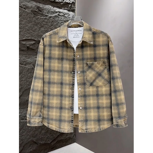 春秋款格子牛仔外套男款潮牌高級感2026新款寬鬆重磅夾克男美式潮