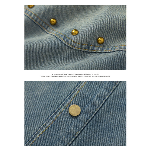 GPstudio美式復古水洗漸變柳釘牛仔襯衫男春季街頭設計感長袖襯衣