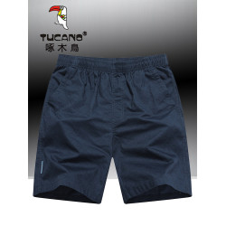 啄木鳥夏季純棉短褲男休閒家居寬鬆大碼沙灘褲運動五分褲外穿中褲