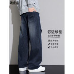 牛仔褲男士2026新款冬裝加絨寬鬆直筒潮牌工裝彎刀休閒長褲子男款