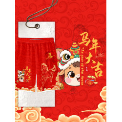 2026新款馬年過新年風福馬賀嵗速乾短褲子男士五分褲沙灘褲