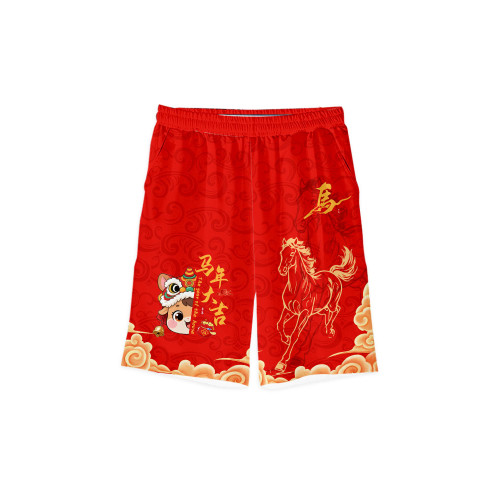 2026新款馬年過新年風福馬賀嵗速乾短褲子男士五分褲沙灘褲