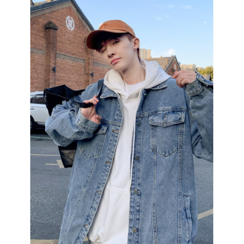 黑灰色牛仔外套男款潮牌高級感痞帥春秋季水洗重工牛仔衣工裝夾克