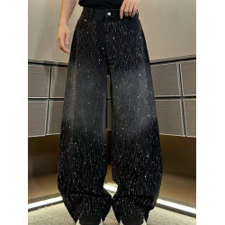 潮牌重工水洗漸變高貨滿鑽爆閃立體彎刀牛仔褲寬鬆休閒輕奢直筒褲