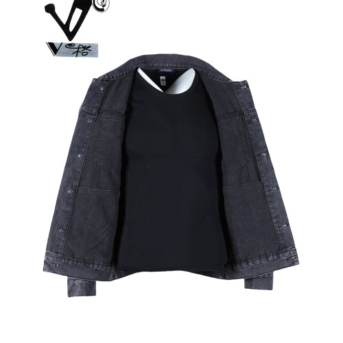 V格牛仔外套男款夾克2025秋季新款寬鬆大碼休閒百搭牛仔衣男