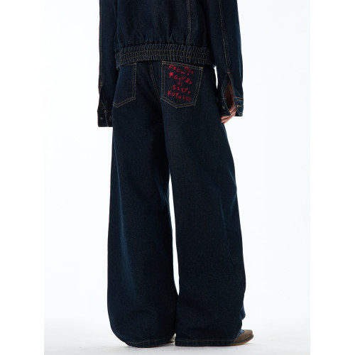 OEVB美式復古撞色牛仔外套男女短款顯瘦夾克套裝直筒高級感牛仔褲