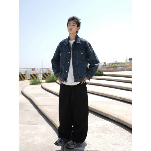 GOGOSOON外套男2025新款春秋牛仔夾克情侶美式復古水洗潮流寬鬆