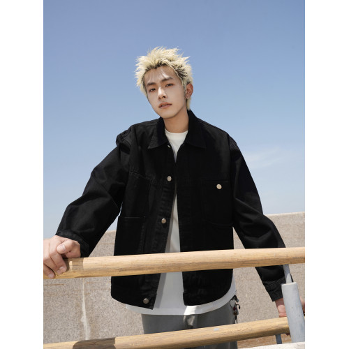 GOGOSOON外套男2025新款春秋牛仔夾克情侶美式復古水洗潮流寬鬆