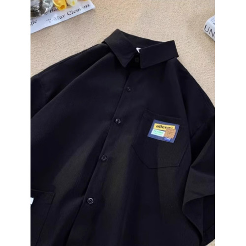 美式潮牌冰絲短袖襯衣男夏季復古百搭加肥加大碼寬鬆胖子半袖襯衫