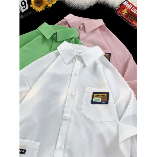 美式潮牌冰絲短袖襯衣男夏季復古百搭加肥加大碼寬鬆胖子半袖襯衫