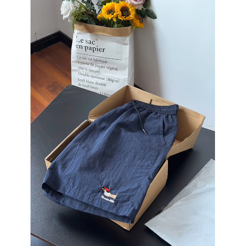 藏青色尼龍休閒短褲男款夏季外穿臘腸小狗刺綉褲子冰絲速乾五分褲